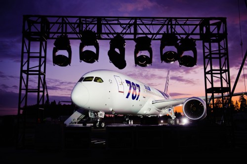 ANA's first Boeing 787 Dreamliner JA801A outside the Future of Flight. Photo by Boeing.