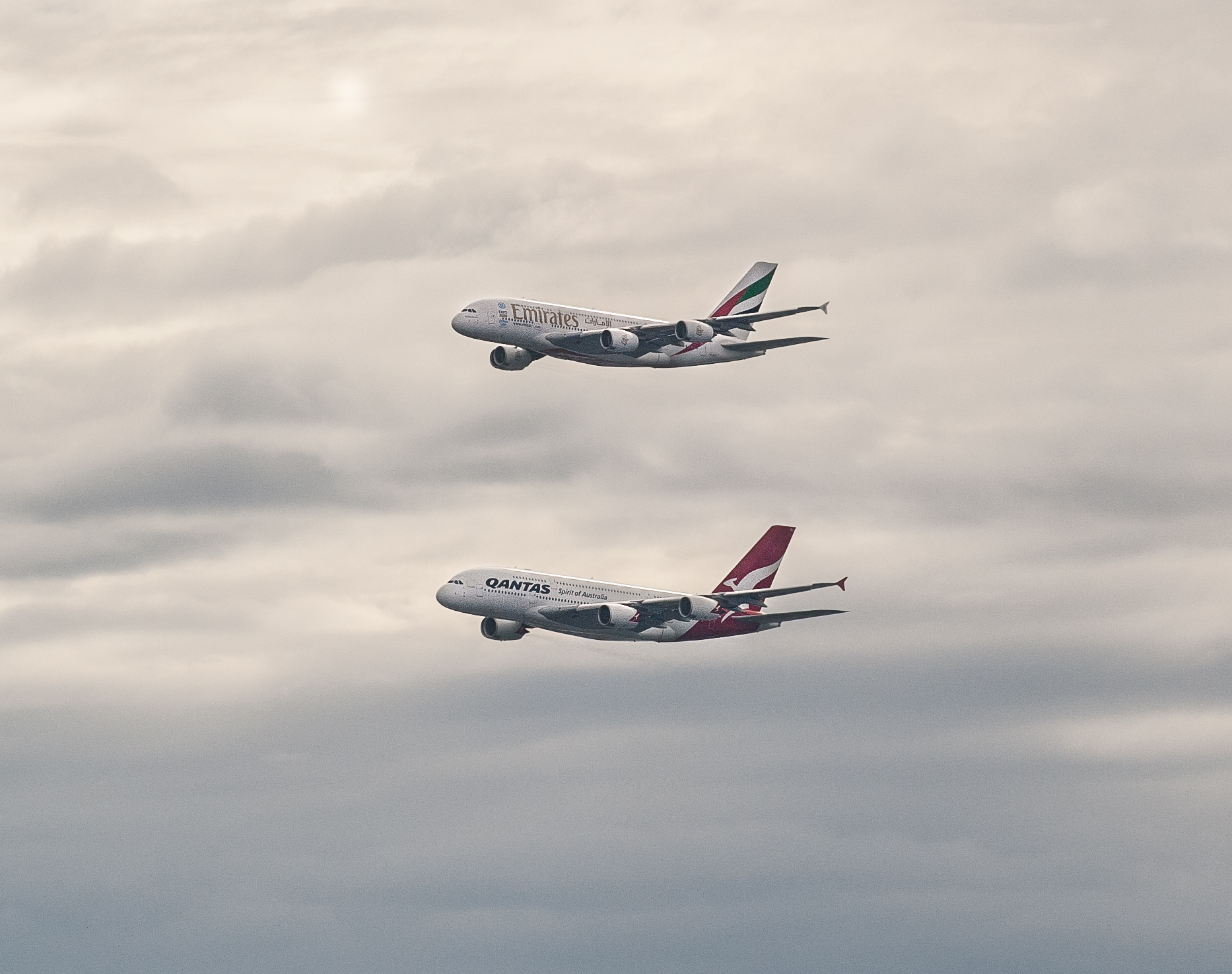 EPIC PHOTOS Emirates And Qantas Airbus A380 s Fly In Formation 