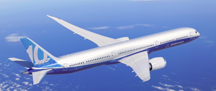 The Boeing 787-10 seen in Dreamliner livery. Composite image from ...