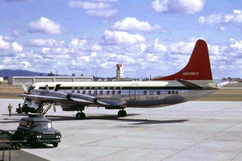 This is a Northwest Airlines Lockheed L188 Electra II taken in 1967 by Ken Fielding.