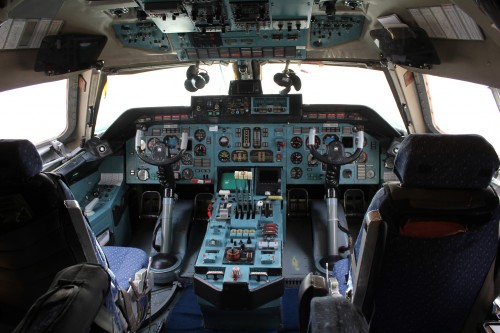 The controls of an Antonov An-124 that was sitting at Paine Field. Photo: AirlineReporter