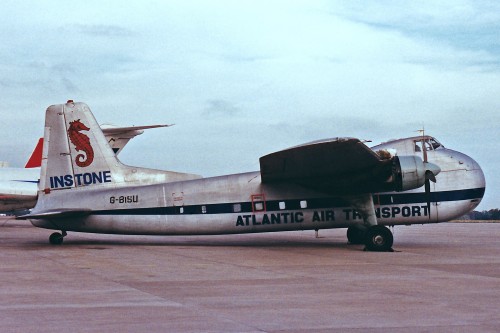 Photo and information from our friend Ken Fielding (check out his Flickr)... G-BISU, Bristol 170 Freighter 31M, Instone / Atlantic Air Transport, Manchester, Oct-87. A 1955 vintage Bristol Freighter, originally delivered to the New Zealand Air Force.