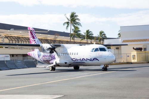 Photo and information from Hawaiian Airlines TUES MARCH 18th: Ohana by Hawaiian today launched its inaugural flight to Lana"i, the second of two islands it has returned to the Hawaiian Airlines network. The Lana"i service will operate twice daily using a 48-seat ATR-42 aircraft. ”"Ohana by Hawaiian Flight HA 612 departs for Lana"i Airport."